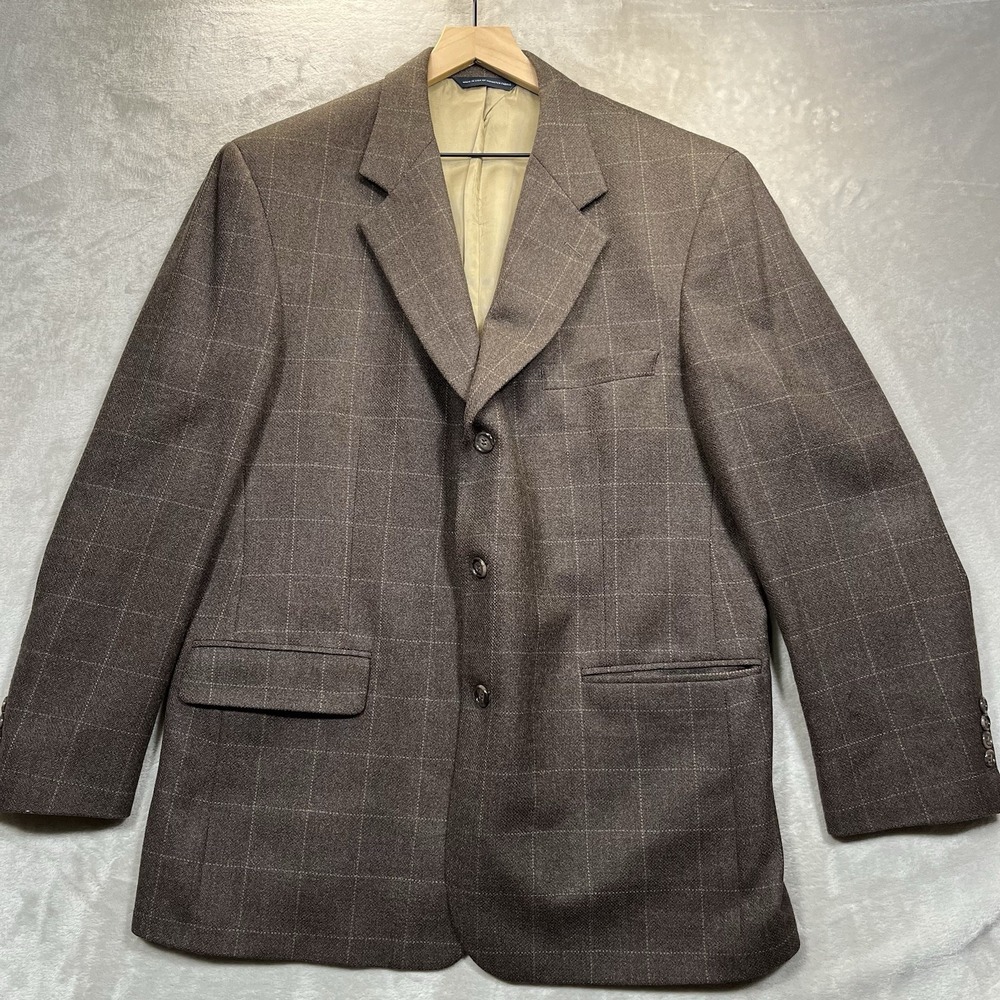 Brooks Brothers‎ Blazer Men's 43R Brown Windowpane Check Worsted Wool Sport Coat